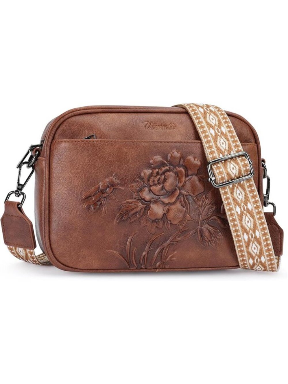 Small Purses for Women, Vegan Leather Crossbody Bag Embossed Flower